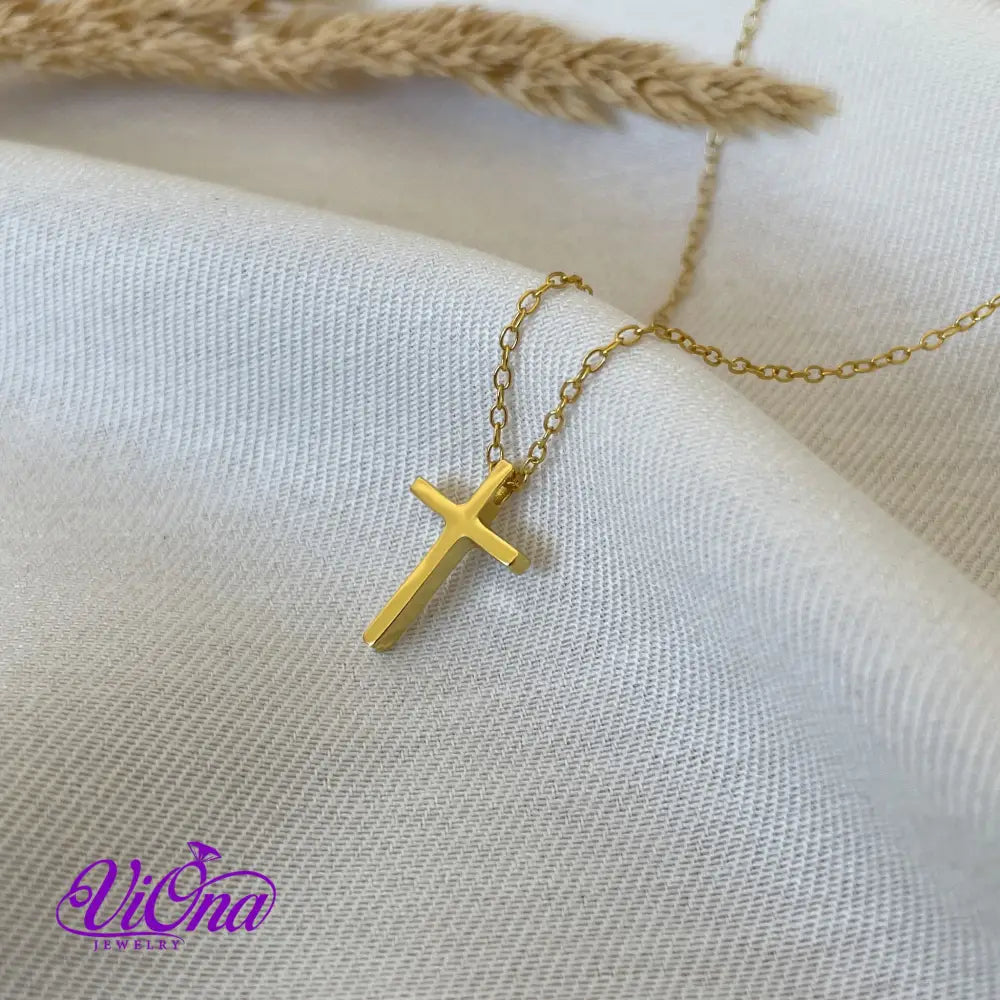 Stylish 925 sterling silver cross Christian necklace with highly polished gold-plated surface with adjustable chain