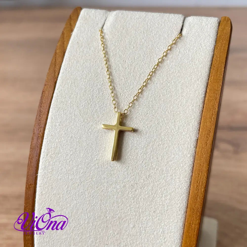 Stylish 925 sterling silver cross Christian necklace with highly polished gold-plated surface with adjustable chain