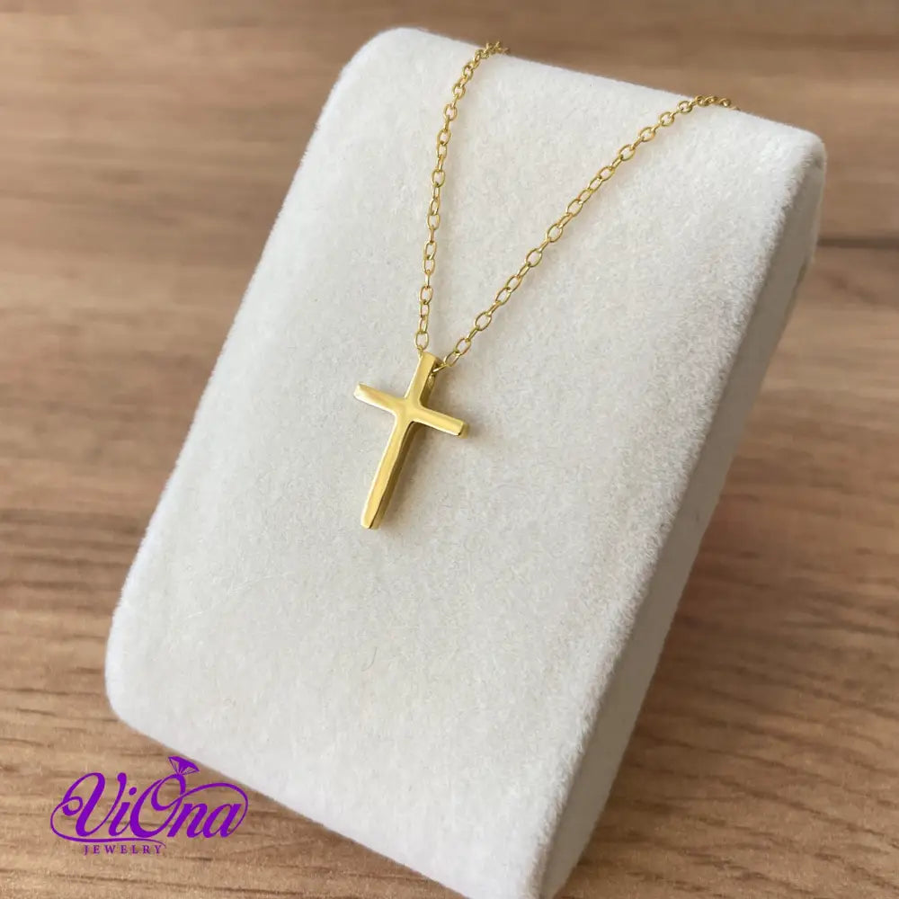 Stylish 925 sterling silver cross Christian necklace with highly polished gold-plated surface with adjustable chain