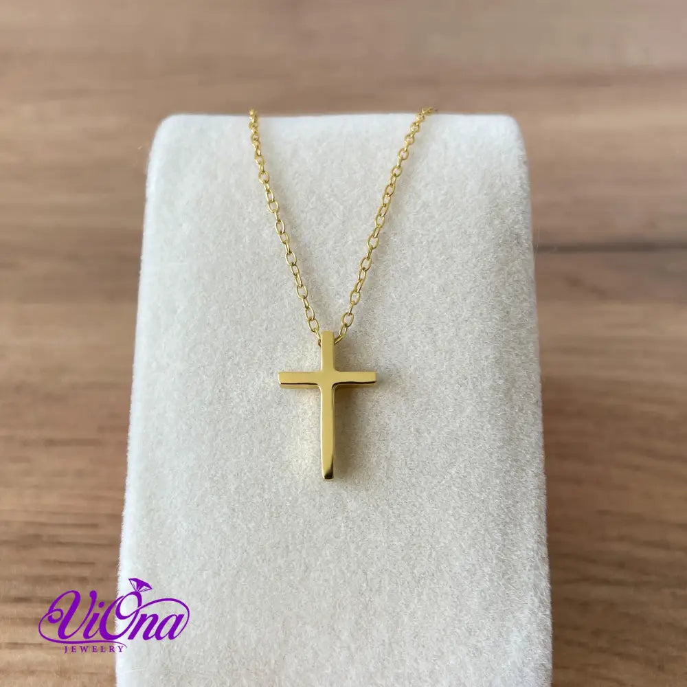 Stylish 925 sterling silver cross Christian necklace with highly polished gold-plated surface with adjustable chain