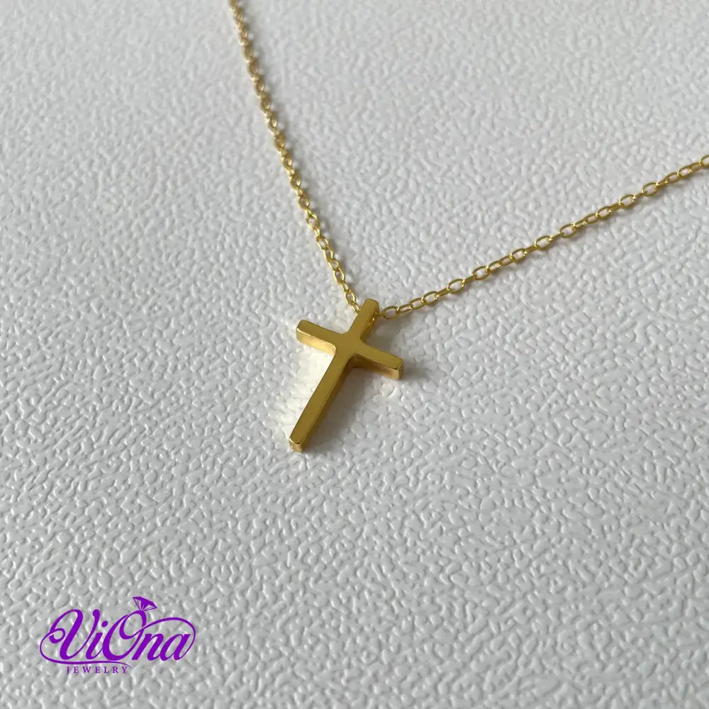 Stylish 925 sterling silver cross Christian necklace with highly polished gold-plated surface with adjustable chain