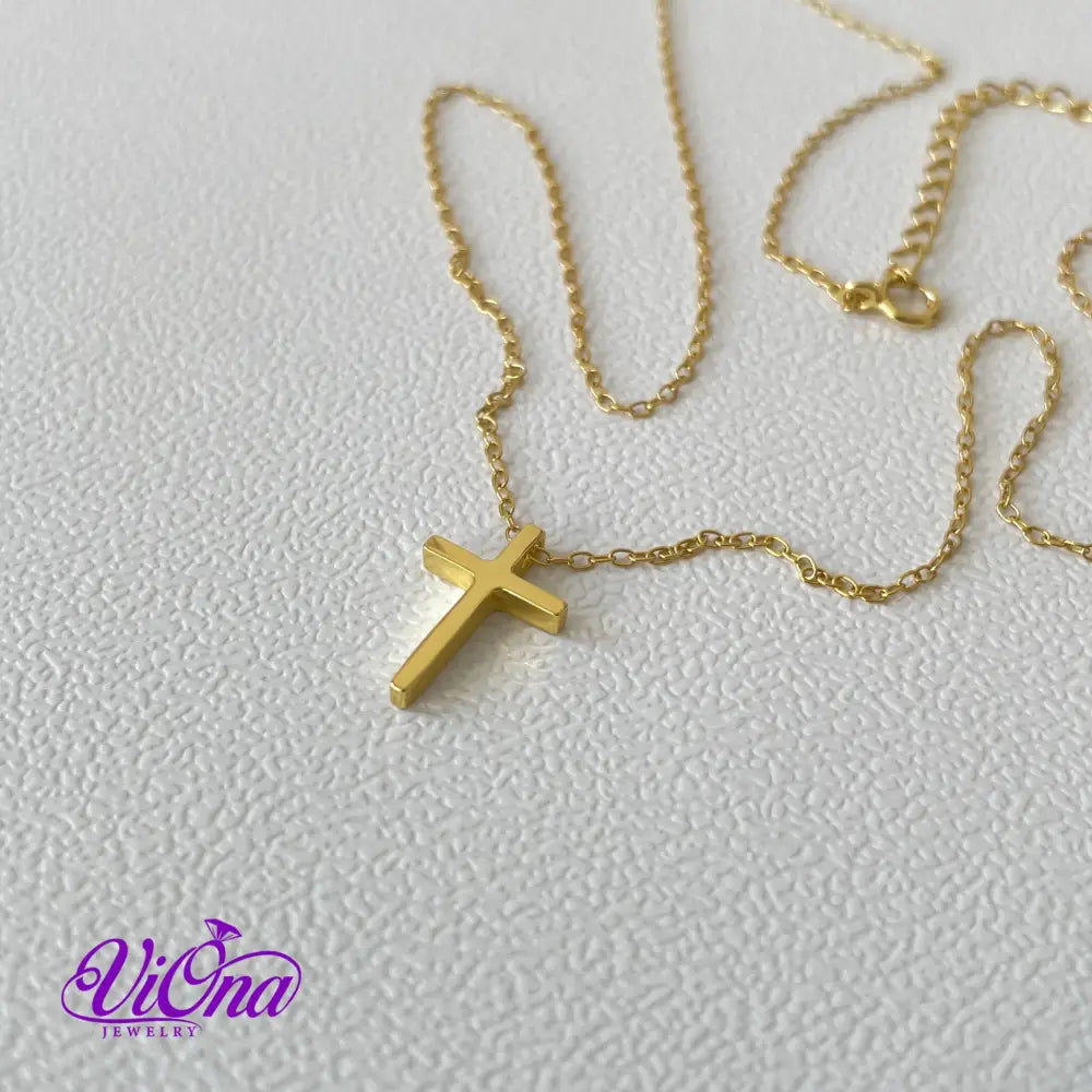 Stylish 925 sterling silver cross Christian necklace with highly polished gold-plated surface with adjustable chain