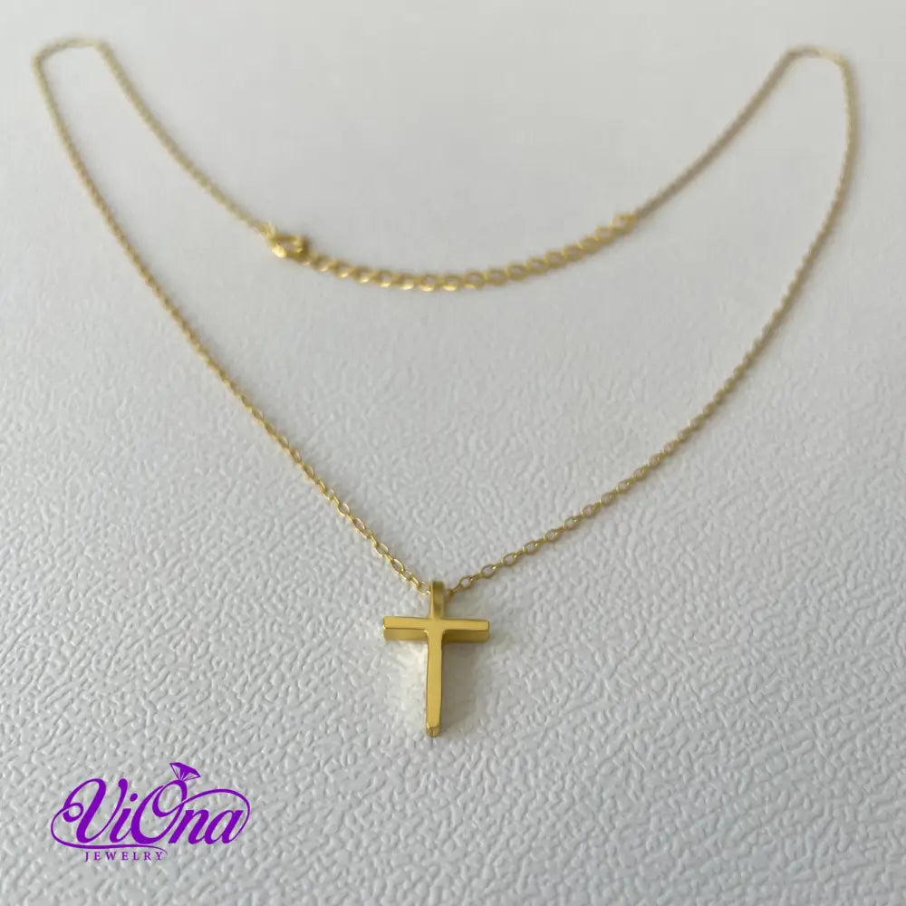 Stylish 925 sterling silver cross Christian necklace with highly polished gold-plated surface with adjustable chain