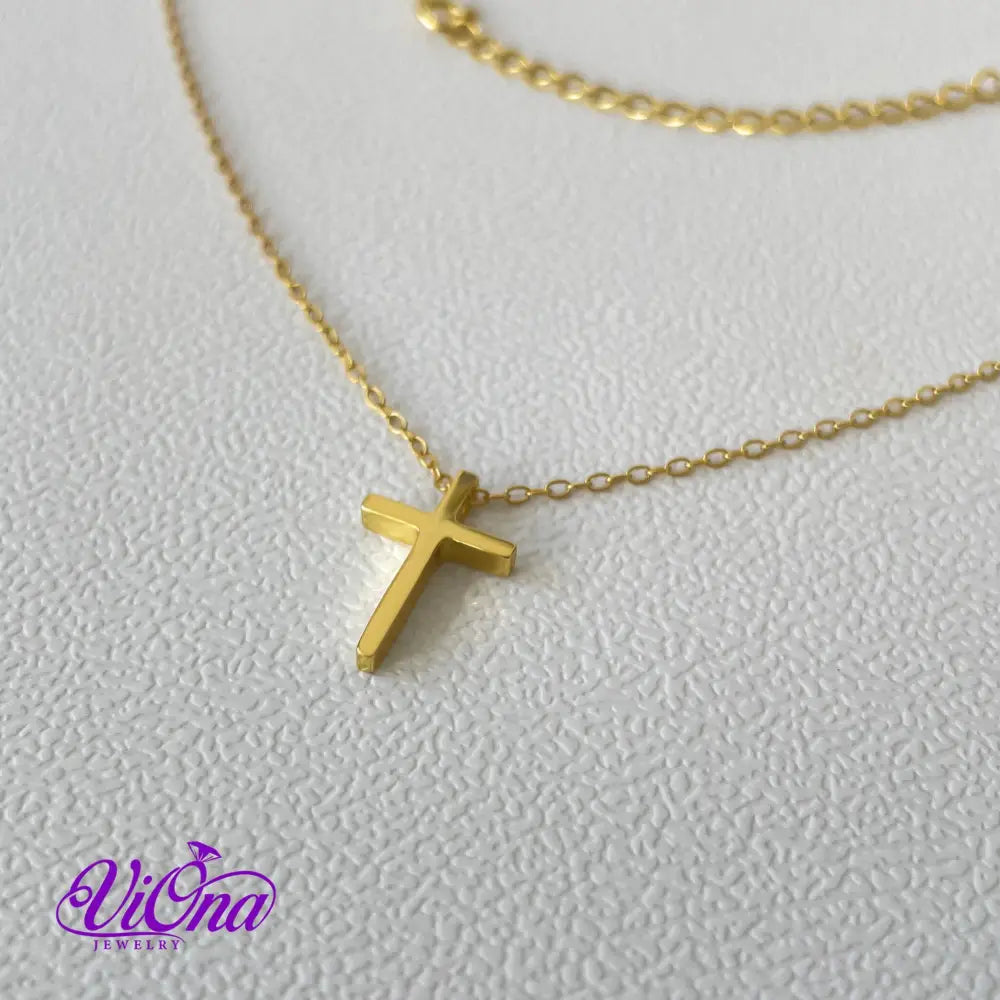 Stylish 925 sterling silver cross Christian necklace with highly polished gold-plated surface with adjustable chain