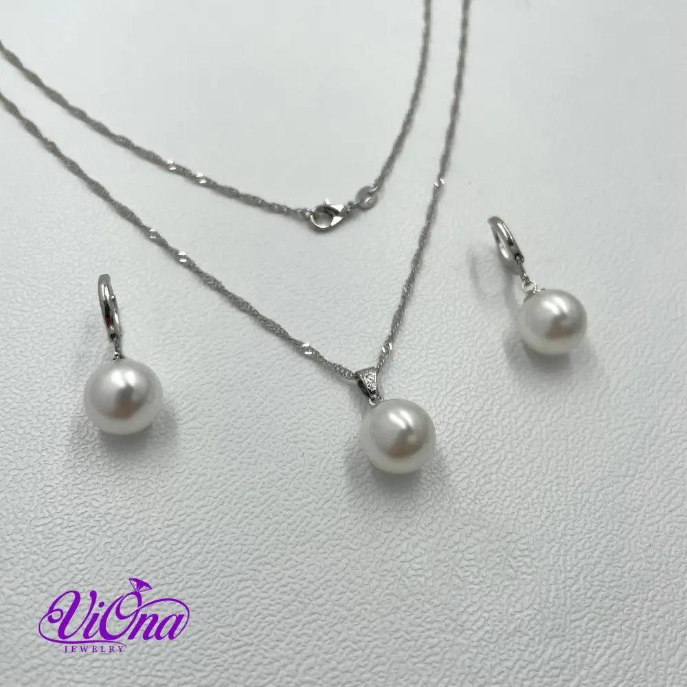 Synthetic Pearl Jewelry Sets 925 Sterling Silver Necklace, Earrings and Pendant