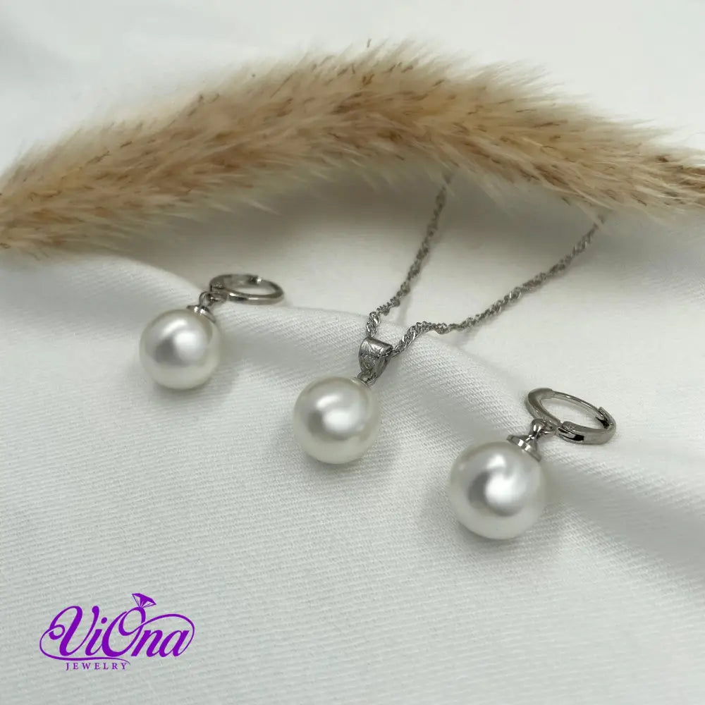 Synthetic Pearl Jewelry Sets 925 Sterling Silver Necklace, Earrings and Pendant