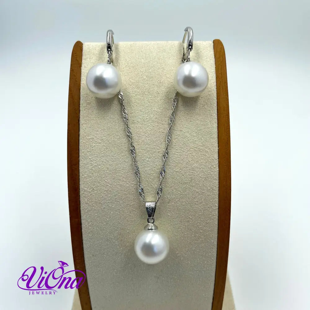 Synthetic Pearl Jewelry Sets 925 Sterling Silver Necklace, Earrings and Pendant