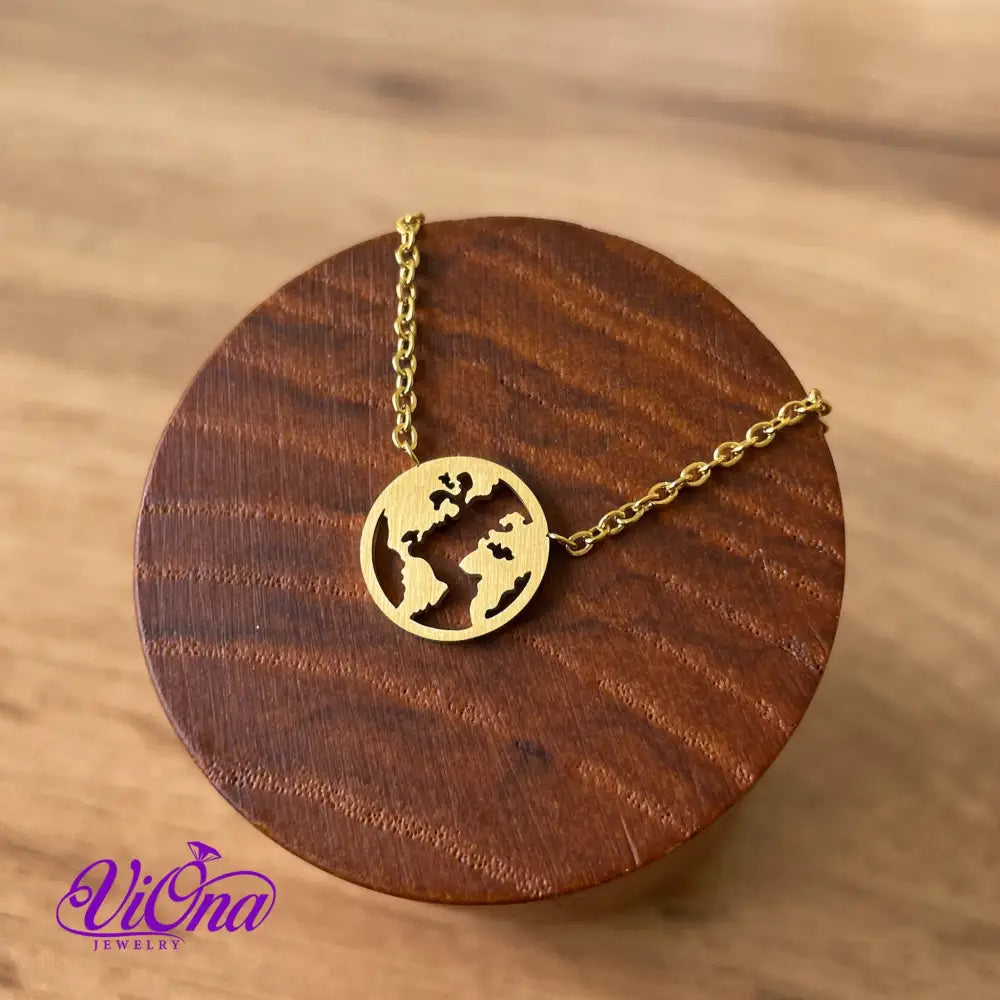 World Map Necklace with minimalist design and adjustable gold-plated chain