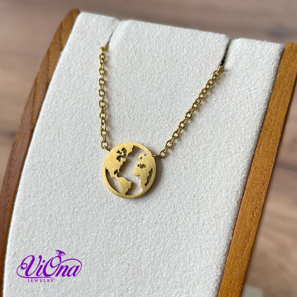 World Map Necklace with minimalist design and adjustable gold-plated chain