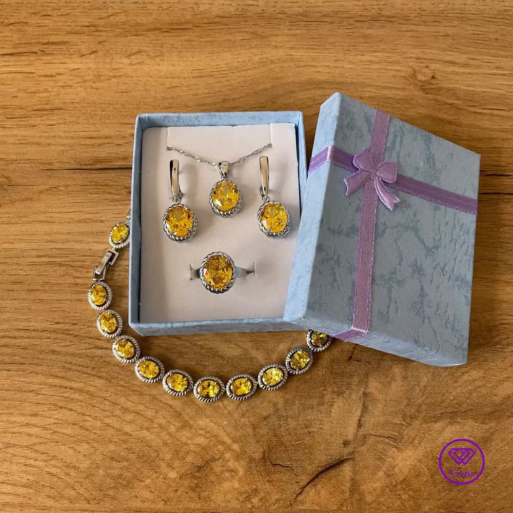 Yellow 925 Sterling Silver oval cut jewelry set, Stamped