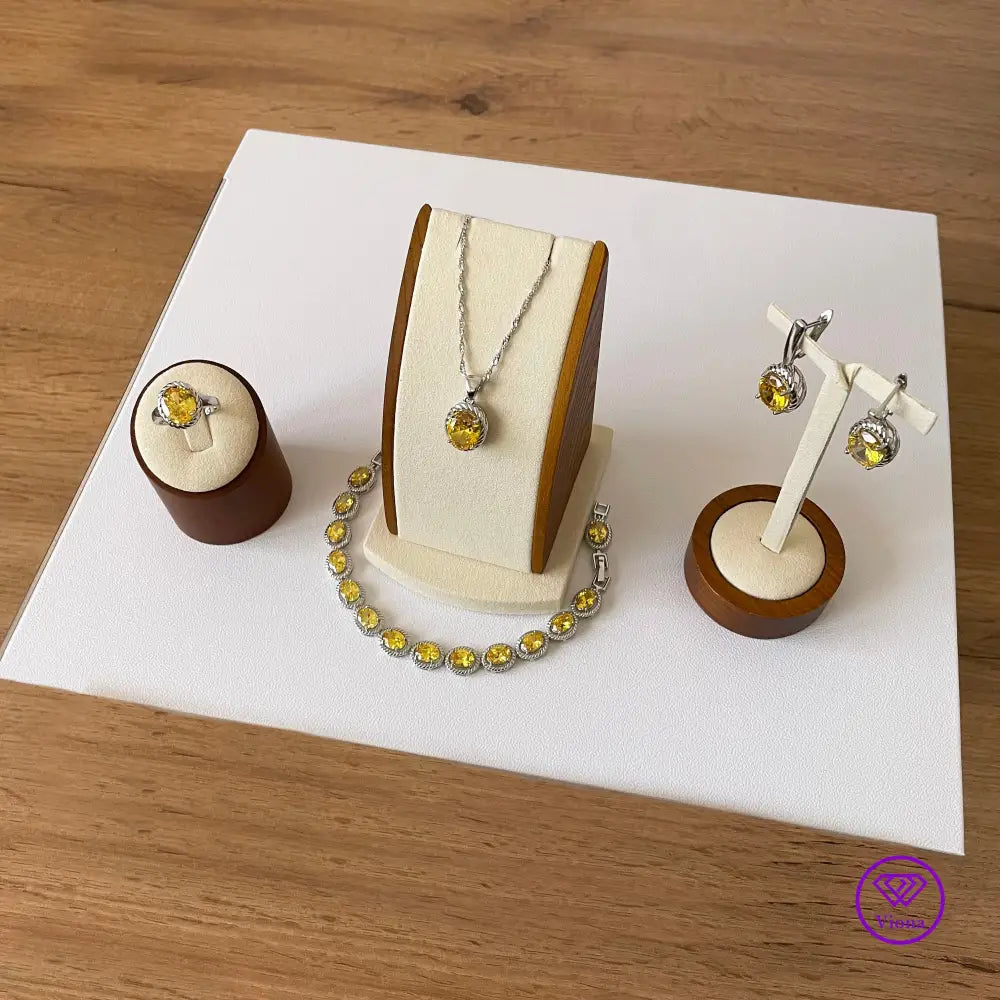 Yellow 925 Sterling Silver oval cut jewelry set, Stamped