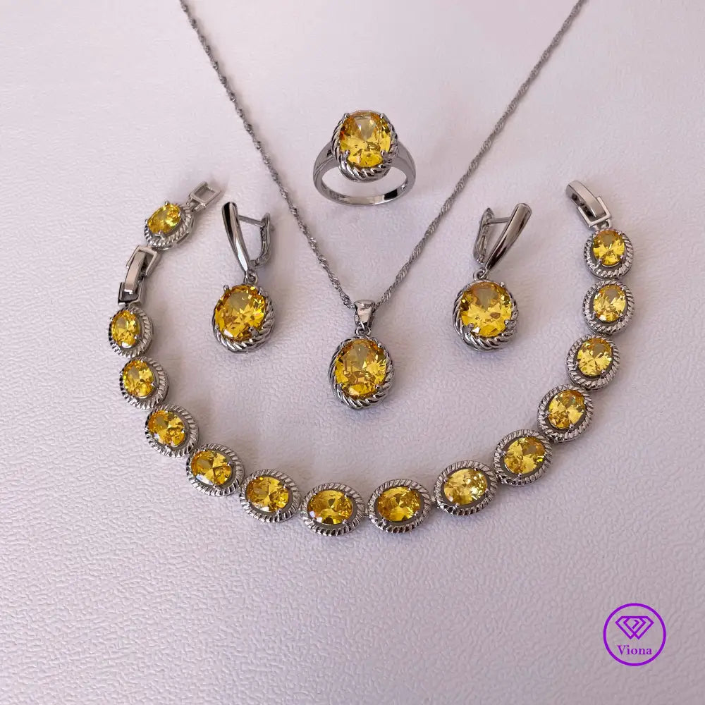 Yellow 925 Sterling Silver oval cut jewelry set, Stamped